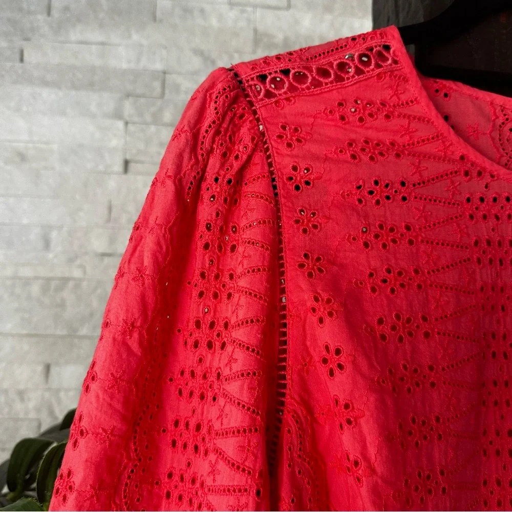 J. CREW Coral Orange Pink Eyelet Flutter Sleeve Boho Dress Size S New with Tags